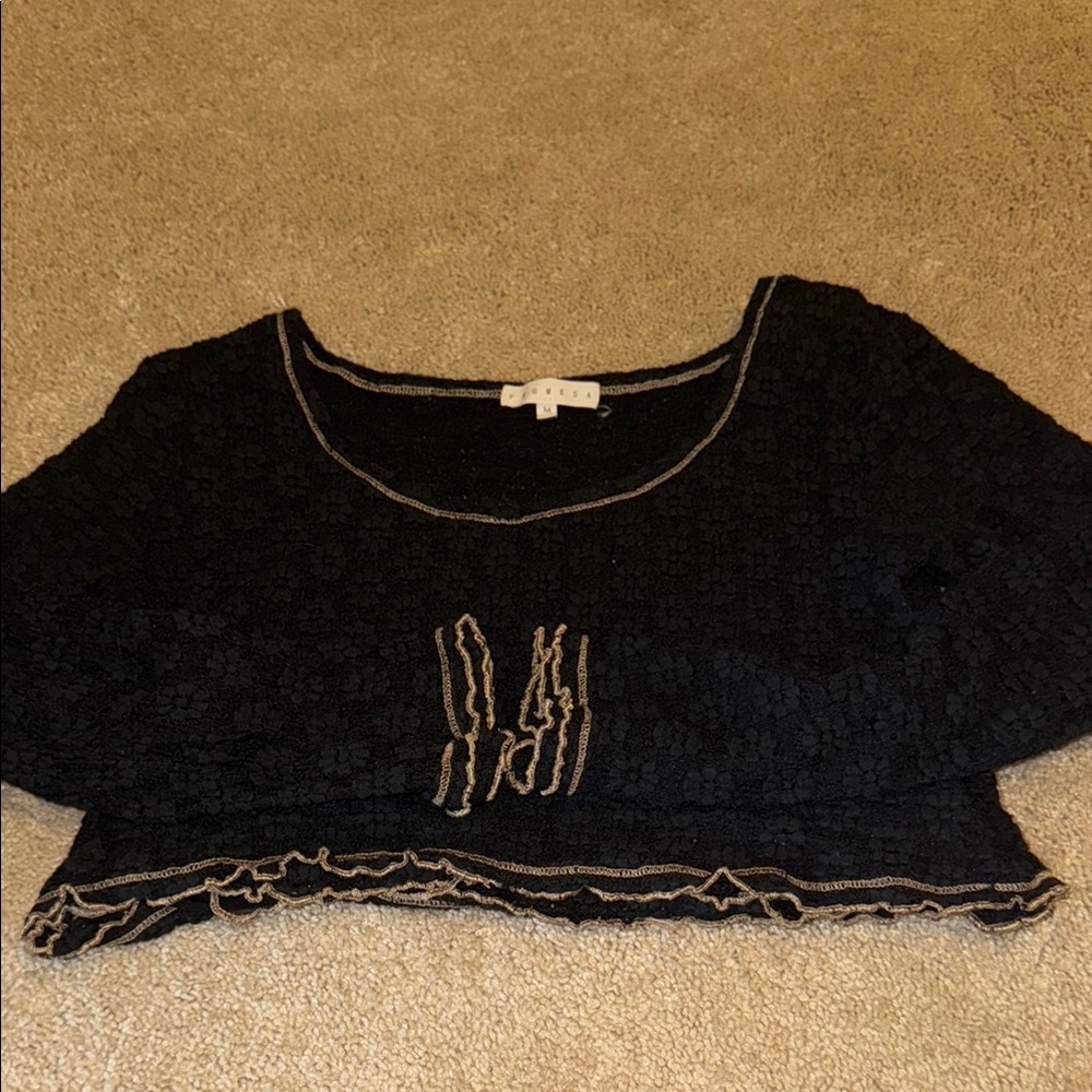 Ruffled Textured Black Crop Top (BARELY WORN!)